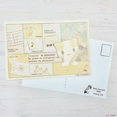 文房具モチーフポストカード43　マシュマロみたいなふわふわにゃんこ