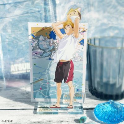 ハイキュー!!×文房具カフェ カラービーチモチーフ ミニアクリルスタンド(背景カード&収納ポーチ付き) 宮 侑