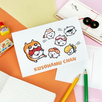 クソハムちゃん×文房具カフェ はるうららモチーフ ポストカード クソハムちゃんとマグロと手毬ハム寿司